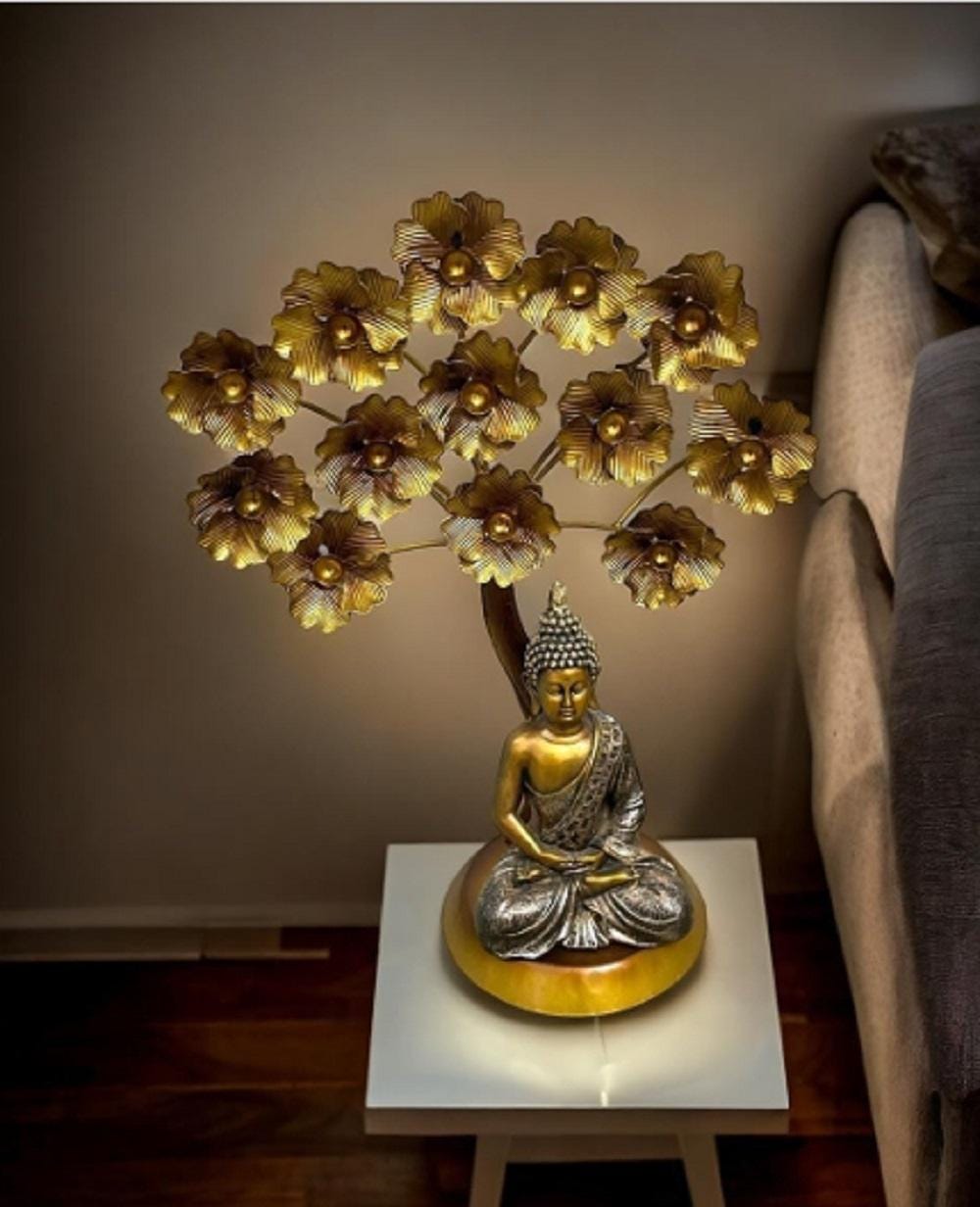 Illuminated Buddha Under Bodhi Tree Lamp | Two-Tone Spiritual Showpiece | Yoga Studio & Housewarming Gift