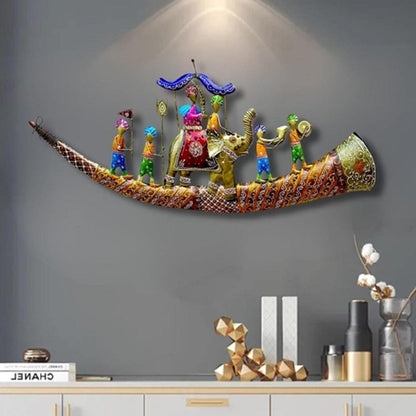 Hand-Painted Metal Elephant Darbar Wall Art: Indian Royal Procession Sculpture