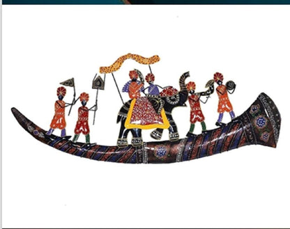 Hand-Painted Metal Elephant Darbar Wall Art: Indian Royal Procession Sculpture