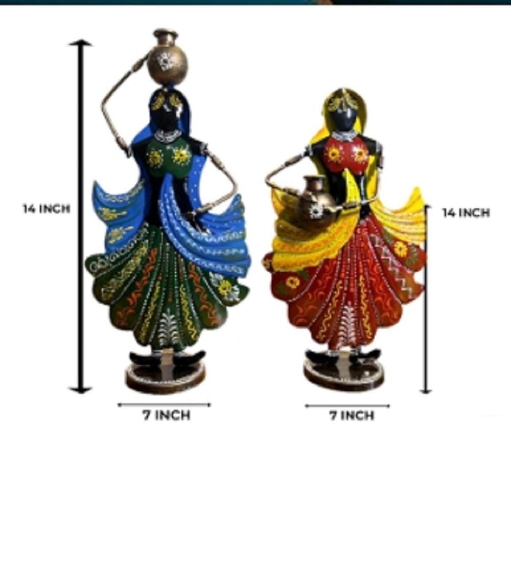 Vibrant Indian Handicraft Lady Figurine with Matka - Decorative Table/Console Accent