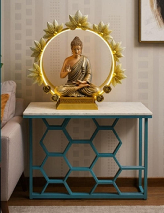 Abhaya Mudra Buddha Statue with Lighted Ring - Gold Finish Decor