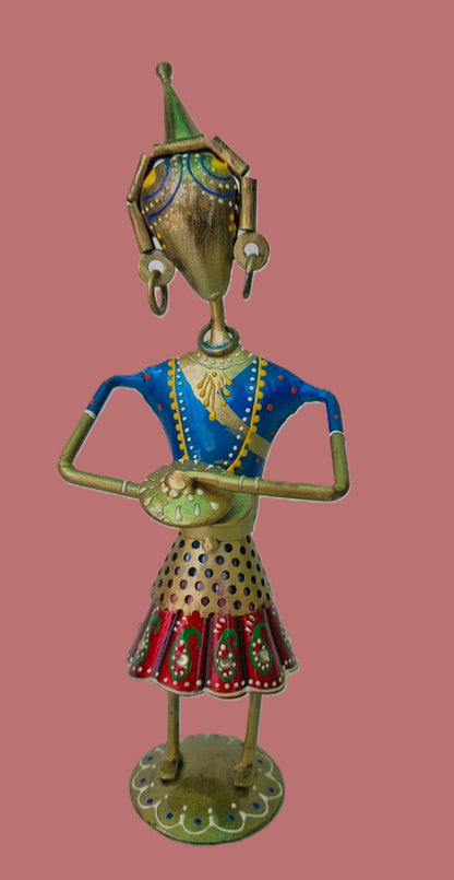 Handcrafted Indian Metal Musician Set (3 Pieces) | Hand Painted Folk Art Figurines | Traditional
