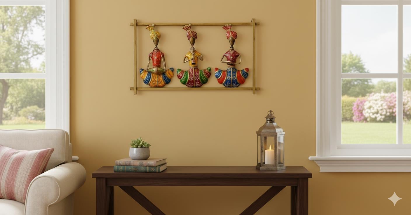 Hand-Painted Circular Metal Musician Wall Hanging | I Set of 3 Figurine