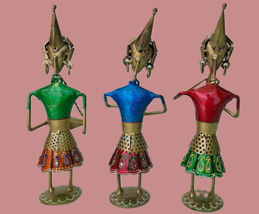 Handcrafted Indian Metal Musician Set (3 Pieces) | Hand Painted Folk Art Figurines | Traditional