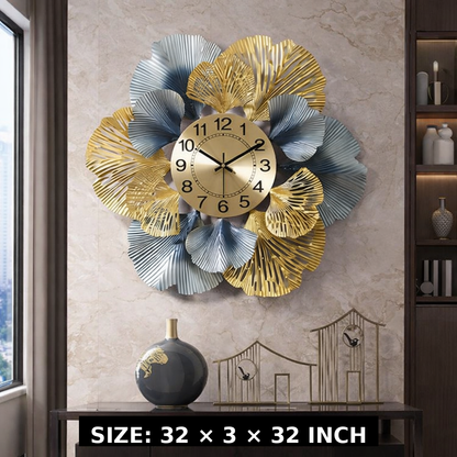 Modern Metallic Flower Wall Clock – Luxury Living Room Decor (32 × 3 × 32 Inches)